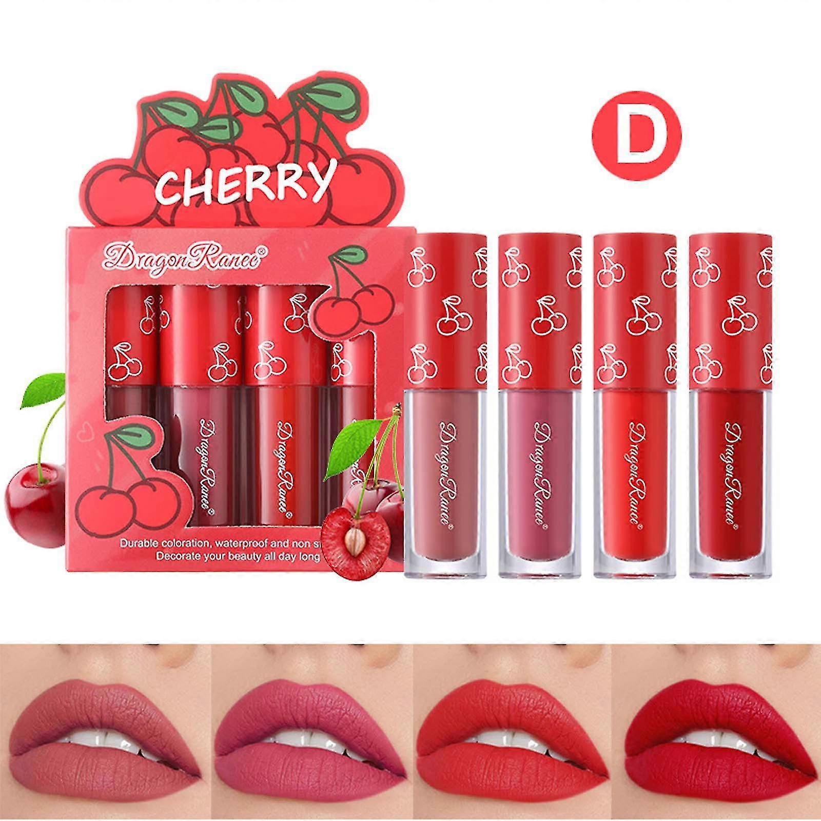 Velvet Matte Lip Gloss Set Non Fading And Non Stick Cup Fruit Makeup Lip Gloss Four Mini Set Boxes 2.5Mlx4
