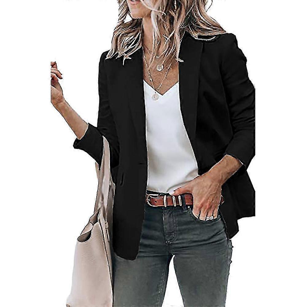 Women's Plain Open Front Lapel Blazer Long Sleeve Work Office Cardigan Jacket