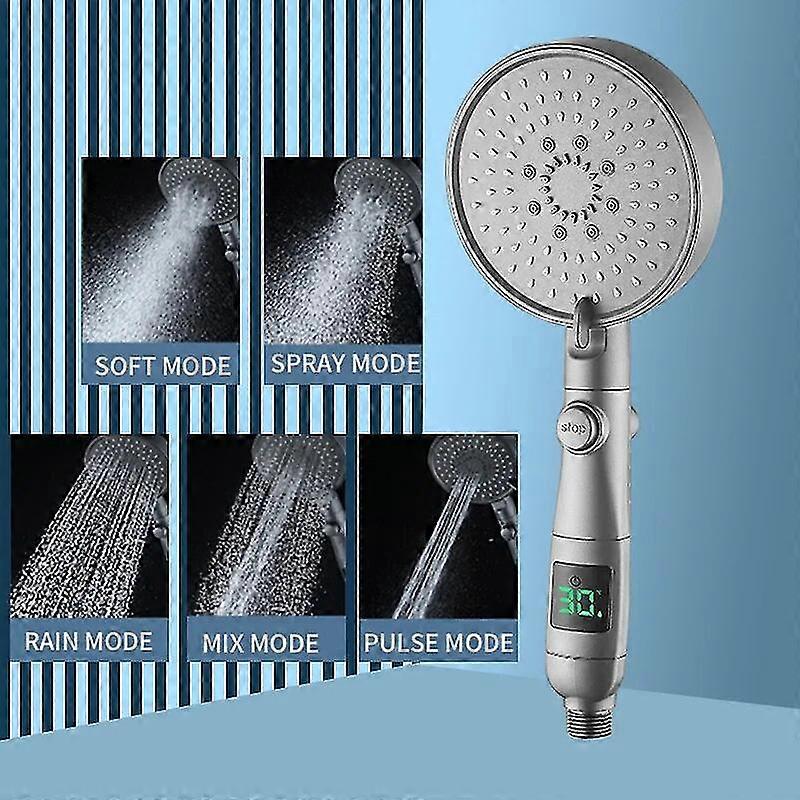 Hohe QualitätZhang Ji New Style 5-Modus Einstellbarer Hochdruck-Handheld Badewanne Duschkopf Temperatur Digitale LED-Anzeige Duschkopf