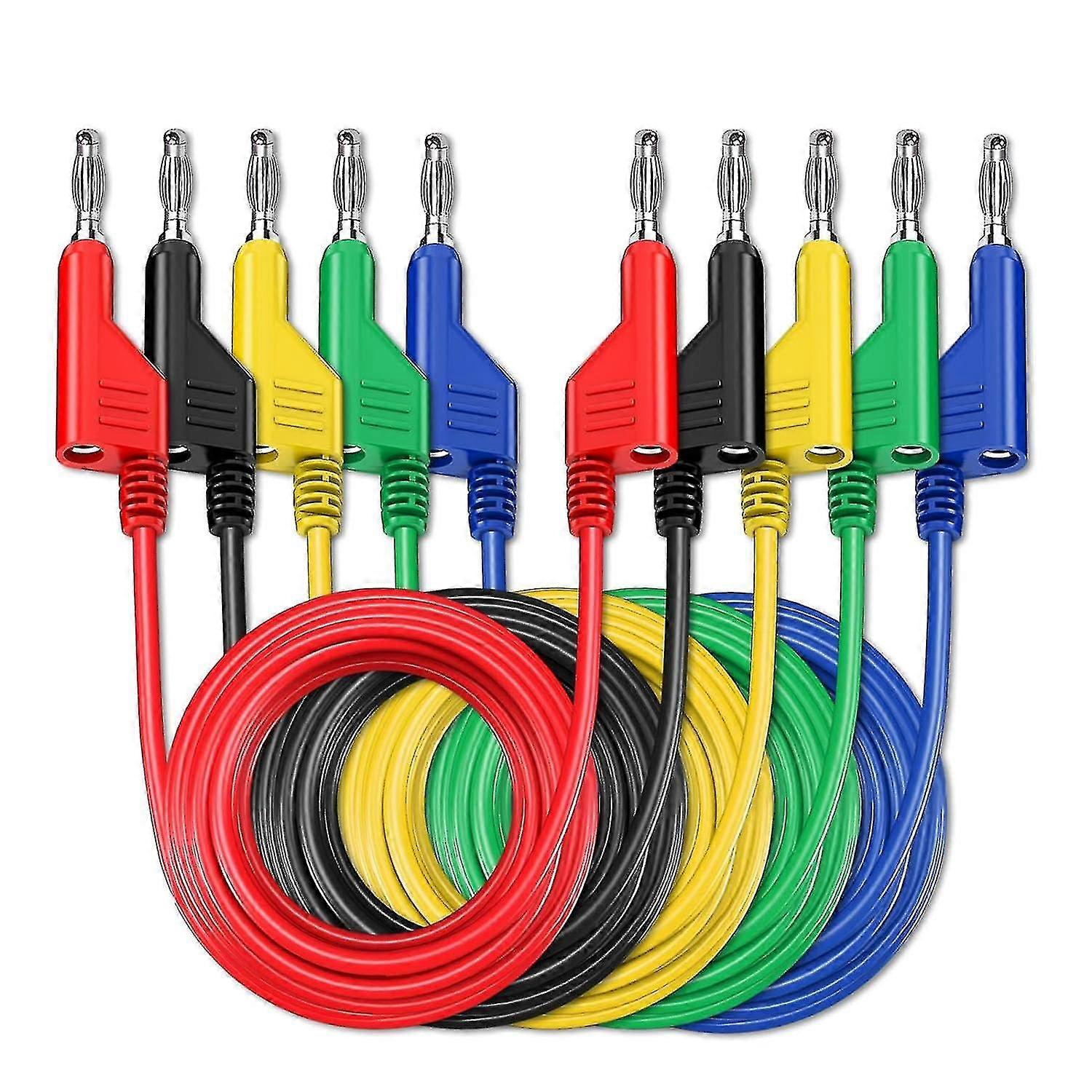 5pcs Dual 4mm Banana Plug Multimeter Test Leads, Stackable Copper Pulg Pluggable Soft Cables 1m Wire For Laboratory Electric Testing   -Yx