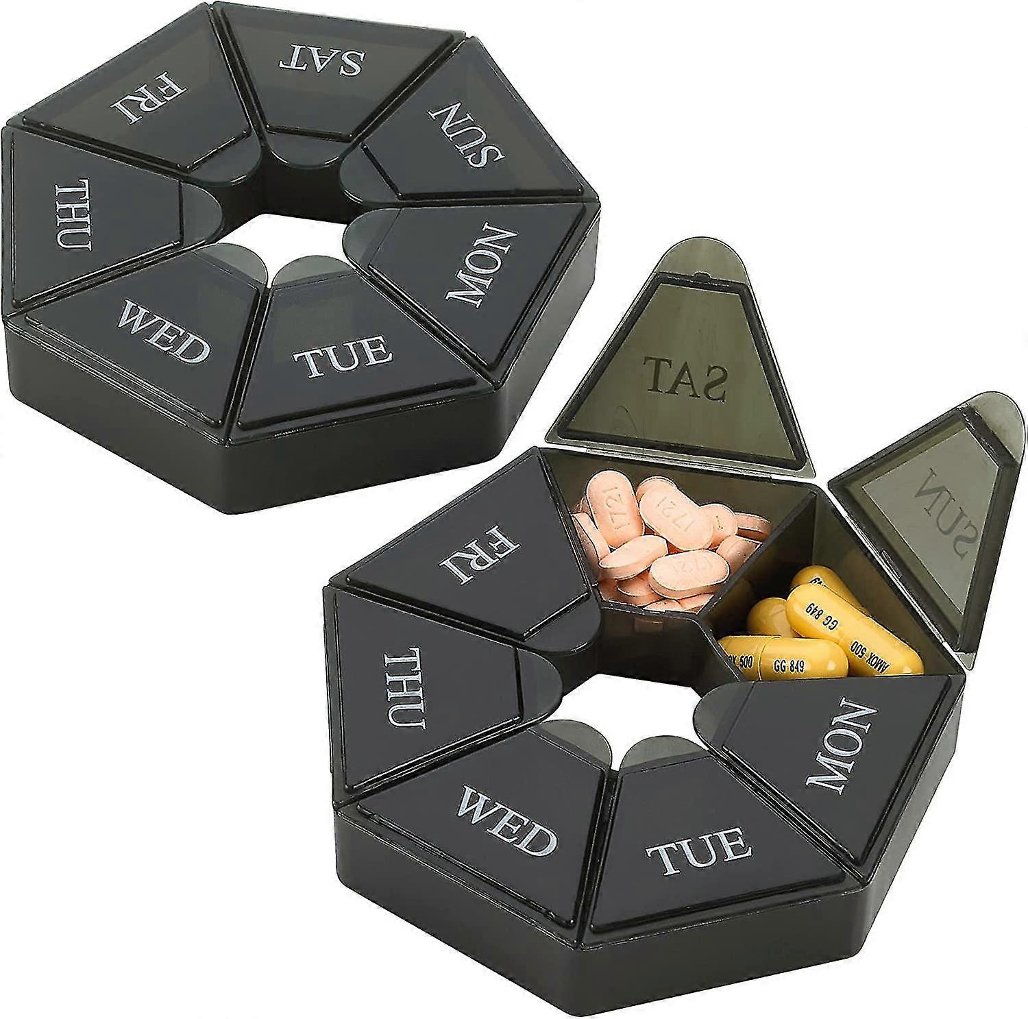 2pcs Weekly Pill Storage Box 7-day Pill Container Portable Compact Travel Case (box Only)