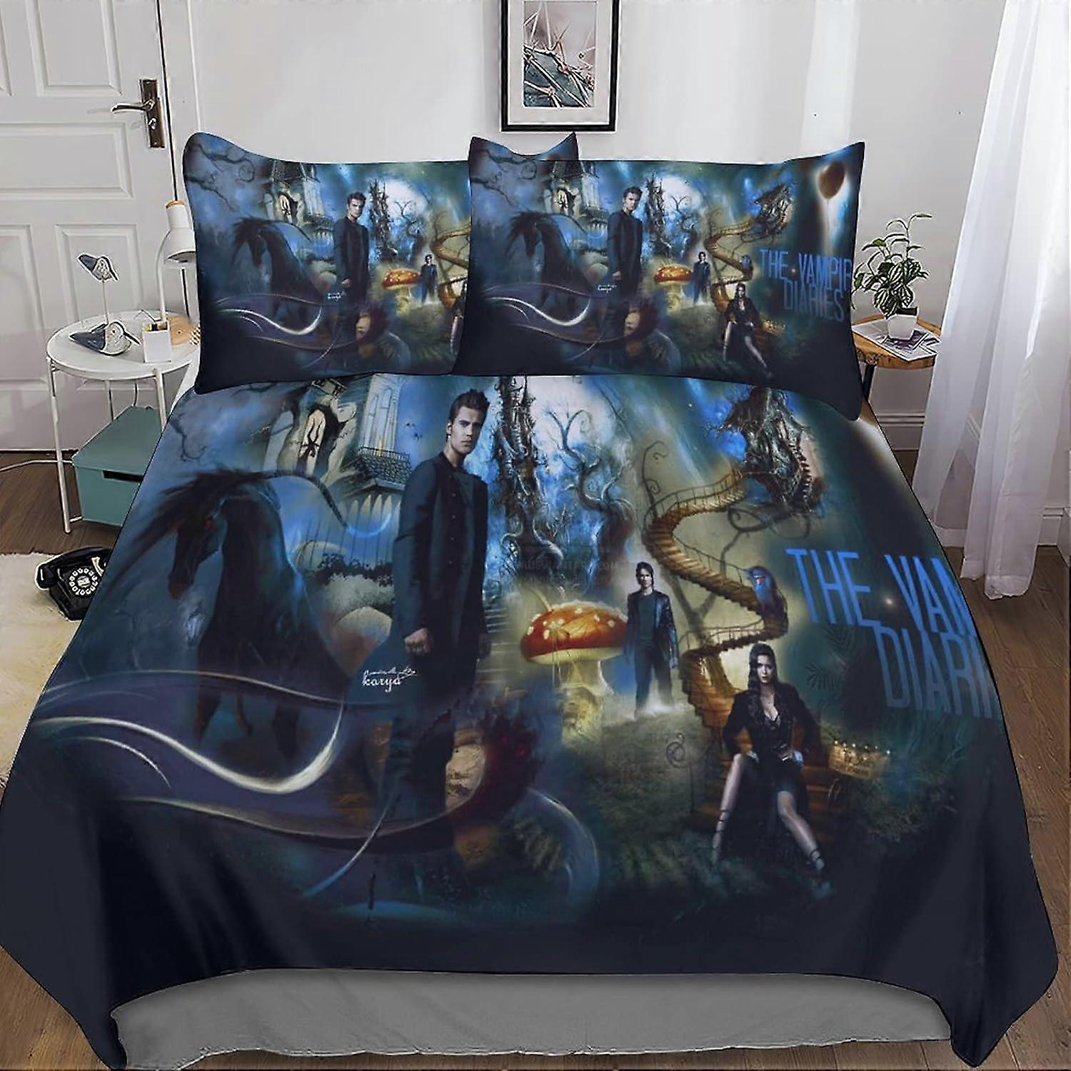 The Vampire Diaries Duvet Cover Set 3D Printed Bedding Microfiber with Pillowcases, Zipper Closure, 3 Pieces for Teens and Adults