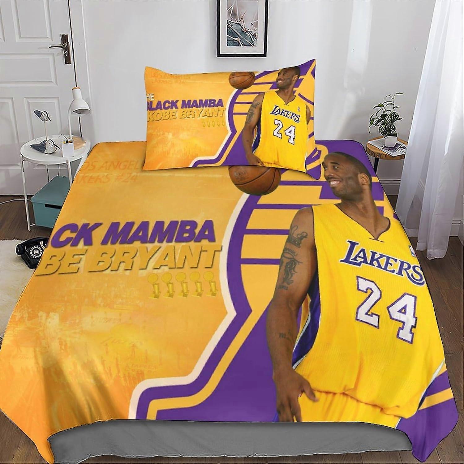 Kobe Bryant 3D Bedding Set, 2 Pcs LAL Bedding Set Microfiber Duvet Cover & Pillowcases with Zipper Closure for Single or Double Bed Single