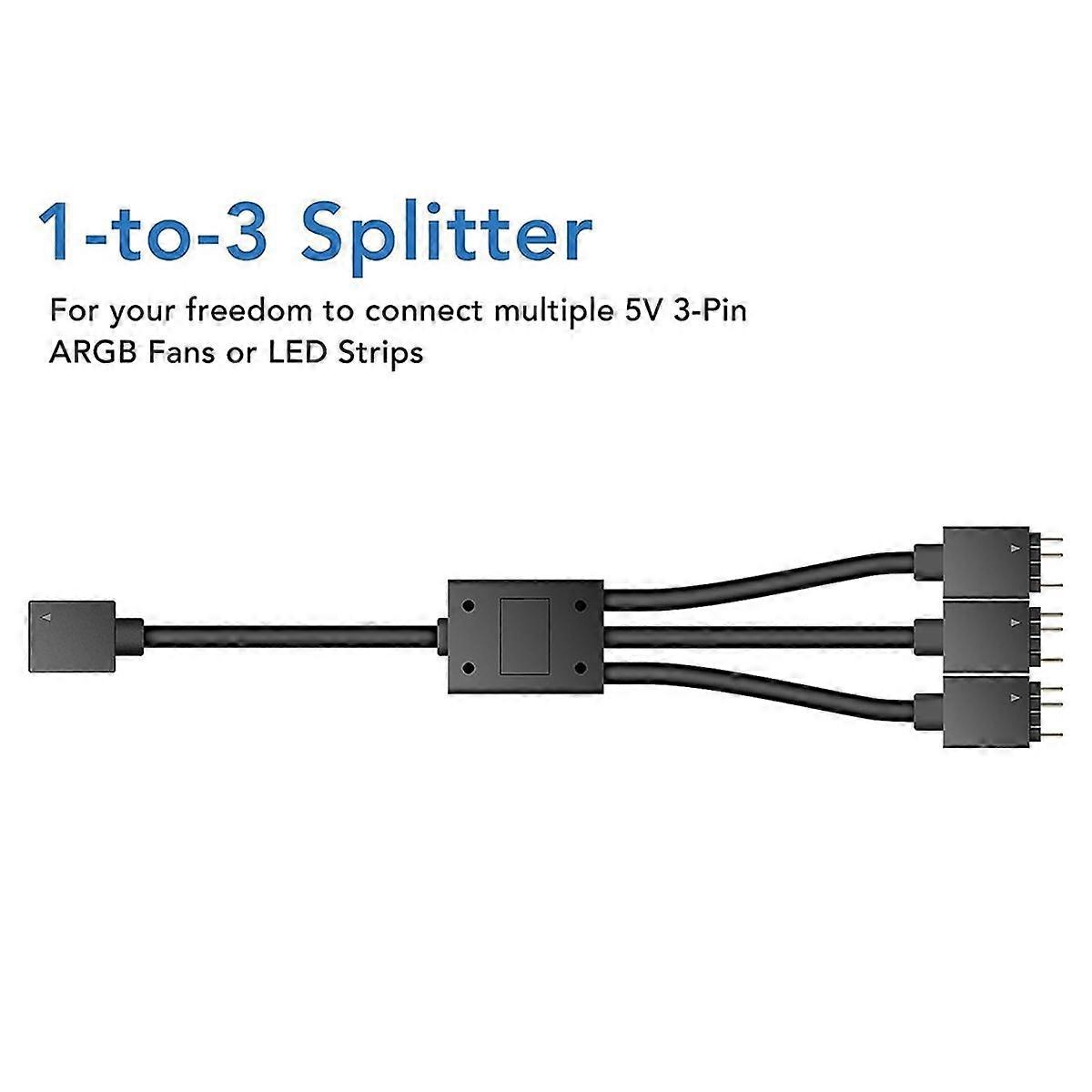5V/3pin ADD-RGB to 12V/4PIN Adapter with 3-Way Splitter 5V ARGB to 12V RGB Converter Sync with Moth