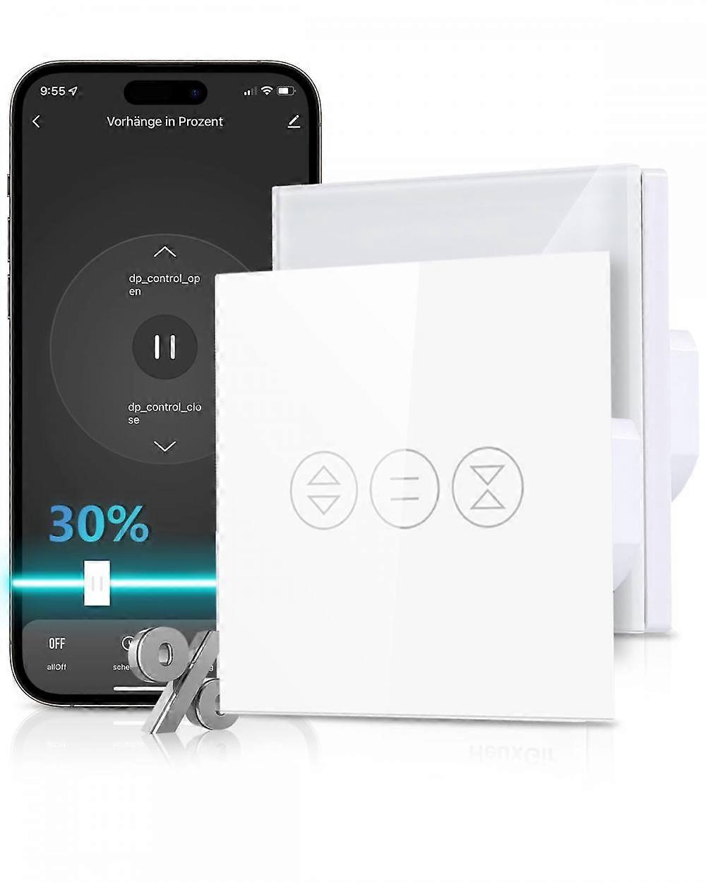 WiFi-Rollladenschalter, Rollladen-Jalousien WiFi-Schalter Kompatibel mit Alexa und Google Home, WiFi-Touch-Schalter, Timer und ShareA-Neutralleiter