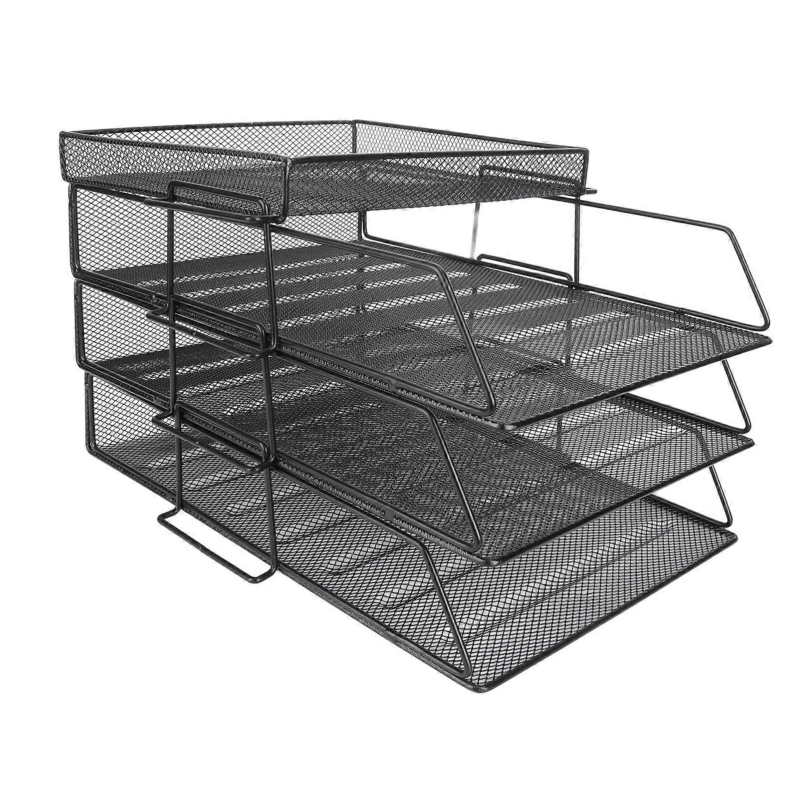 4Pcs File Rack Stackable Separable Mesh Hollow Design Large Capacity Easy Installation Desktop File Storage Holders