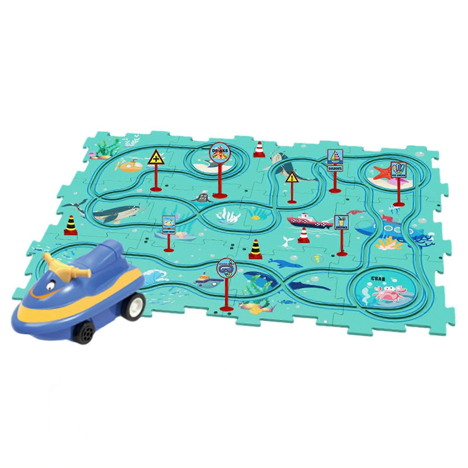 DIY Assembling Electric Track Car Toys Battery Powered Toy Vehicle and Puzzle Board for Kids