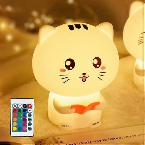 Creative Cute Cat Silicone Night Light Touch Control USB Charging Bedroom Bedside Desk Lamp with Recording+Remote Control