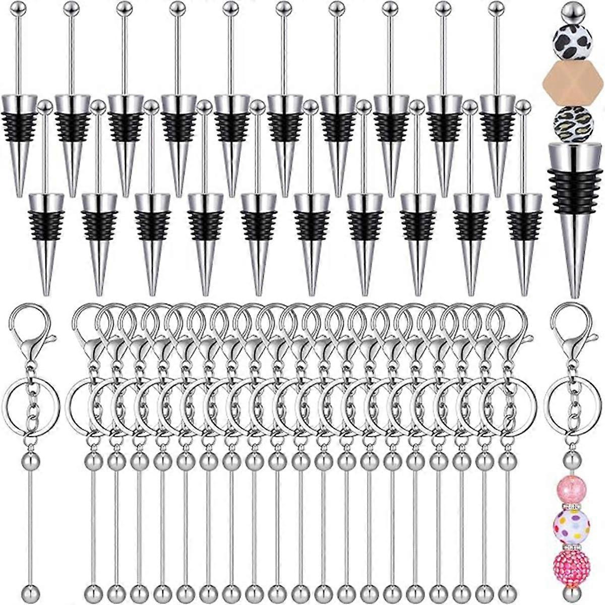 20 Sets of Beaded Key Chains Blank Beaded Wine Bottle Stoppers, Beaded Wine Stoppers Metal DIY Keyc