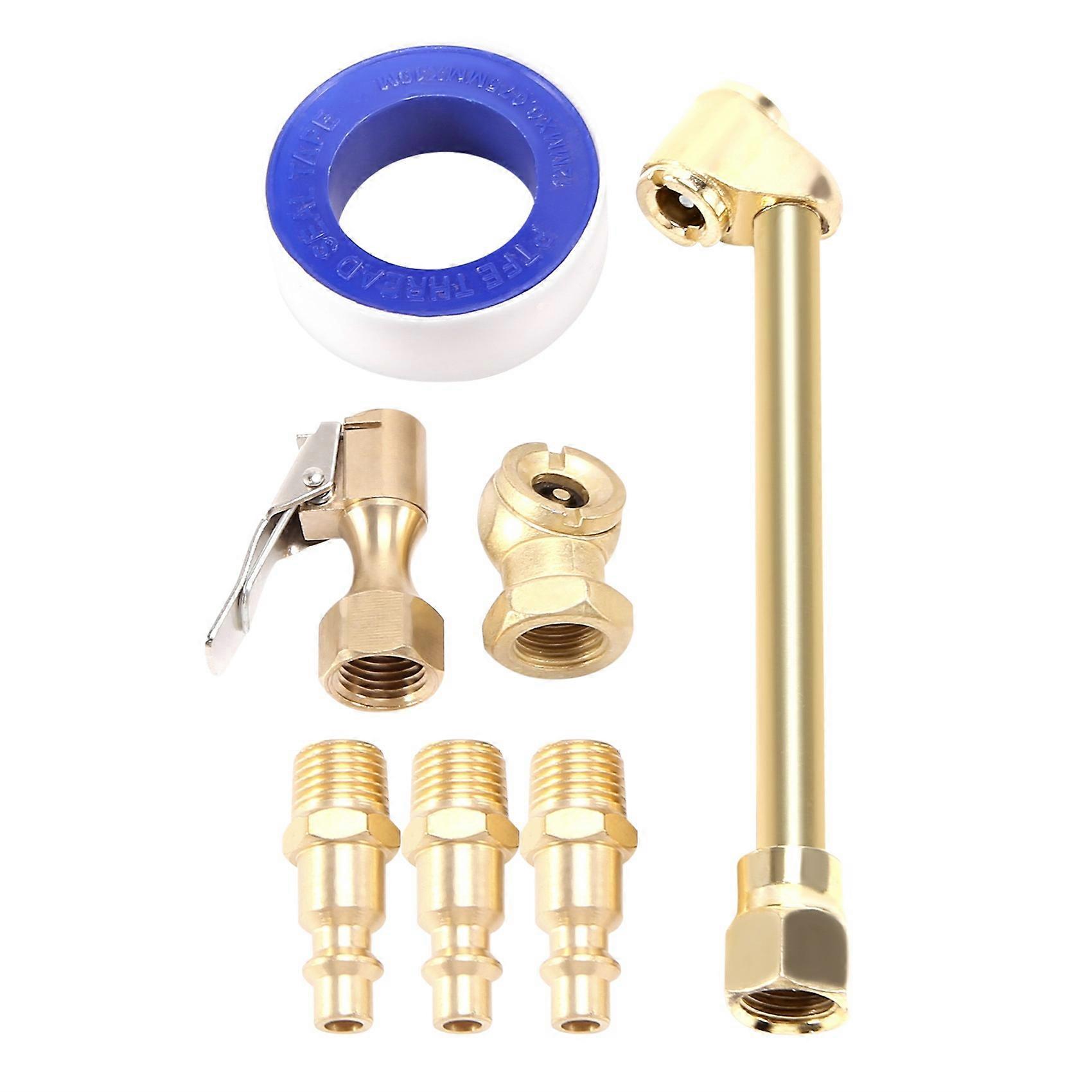 6PCS Brass Air Chuck Set,1/4 Inch Closed Ball Air Chuck & Female NPT Dual Head Air Chuck & Closed F