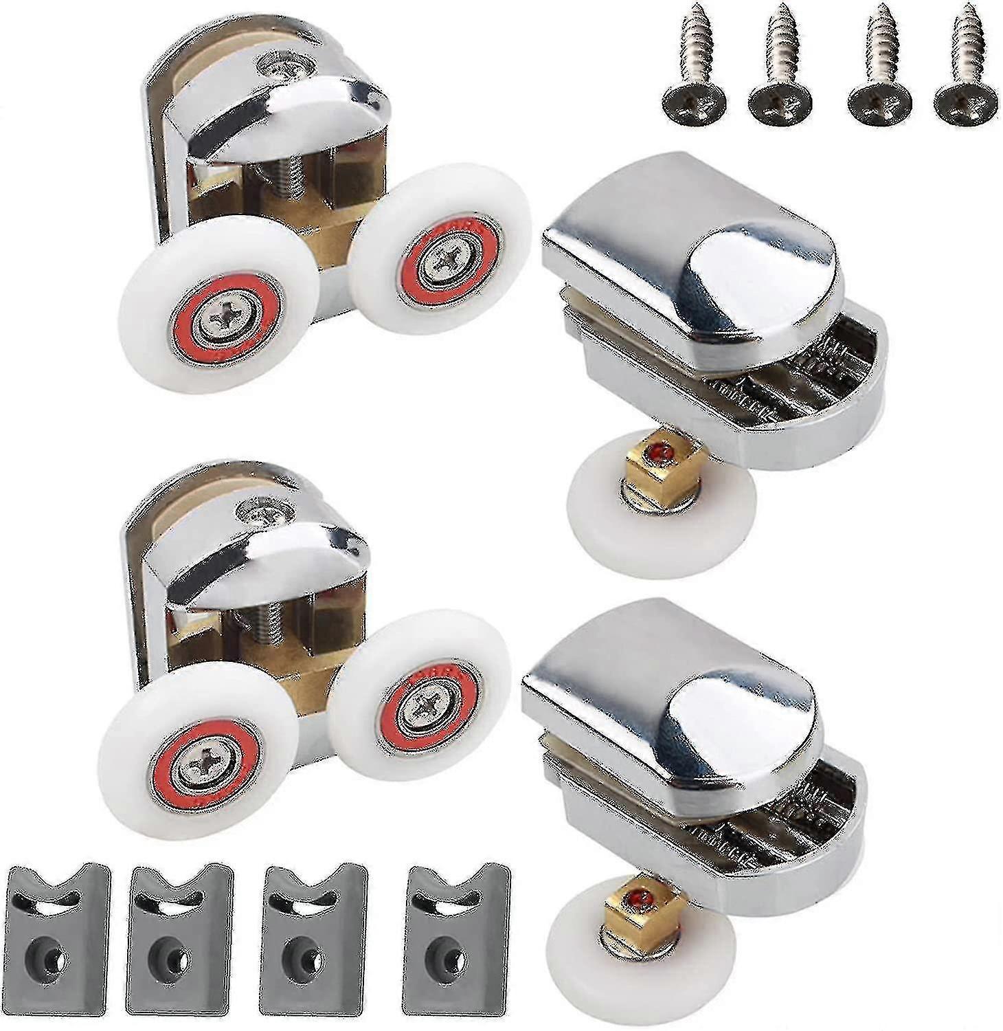 Shower Door Rollers, 4pcs 25mm Sliding Shower Doors Wheels Replacement Roller Runner Wheel 2 Top & 2 Bottom Chrome Plated Door Roller--
