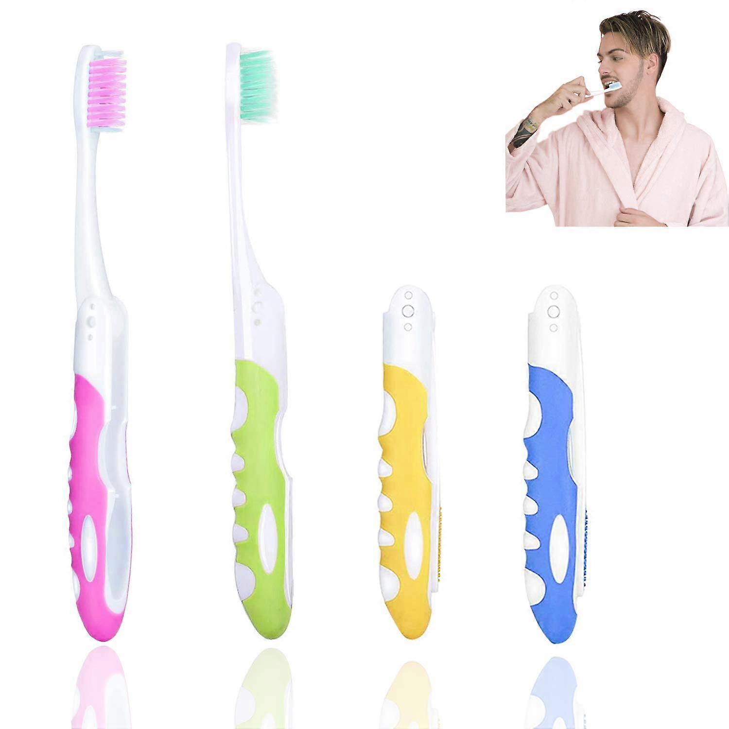 4 Foldable Travel Toothbrushes,Can Be Used for Sensitive Gums