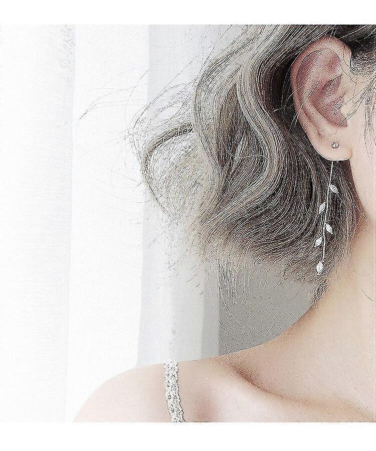 Silver Plated Crystal Leaf Tassel Earrings