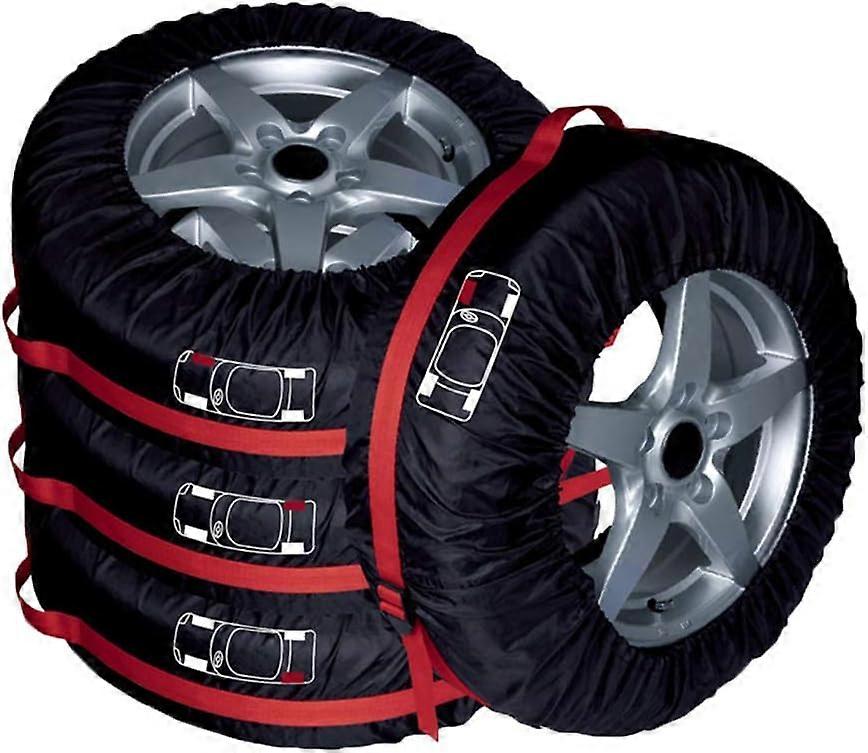 Black/Red 4pcs/Set 210D Polyester Spare Tire Covers Storage Tote Bags with Handle Fit for 13"-18" Diameter Tires