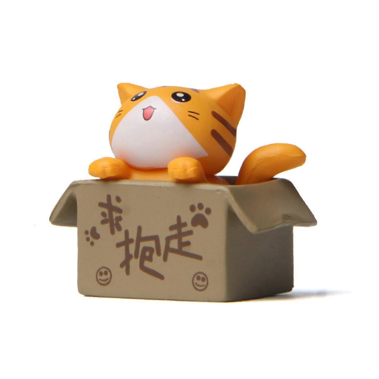 Cat Figurines Exquisite Lovely Gardening Doll Solid Model Creative Micro Landscape Cardboard Box Cat