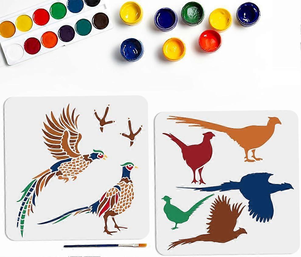 7 Styles Bird Stencils 11.811.8inch Wild Pheasant Bird Stencil with Paint Brush Flying Pheasant Silhouette Footprint Template for Wood Canvas Floor Wa