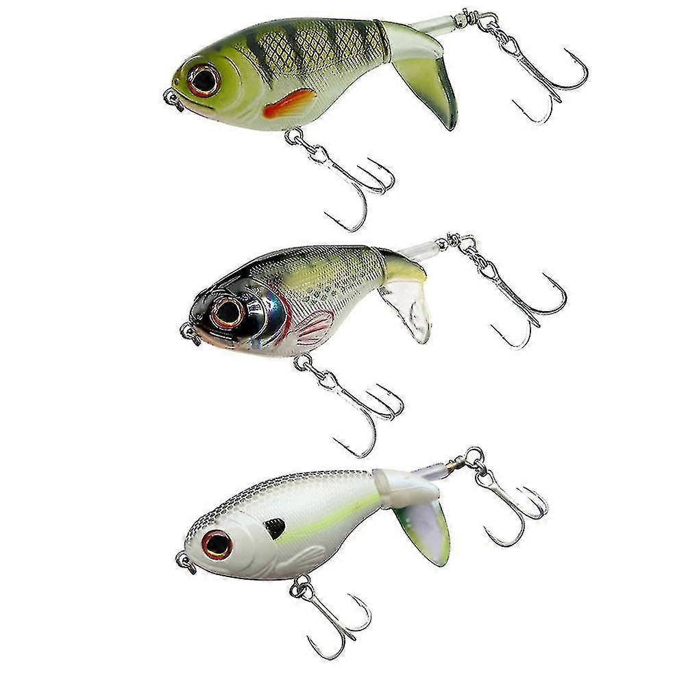 3pcs Bass Whoper Plopper Lures, Plopping Minnow With Floating Rotating Tail, Bass Fishing With Barb Treble Hooks