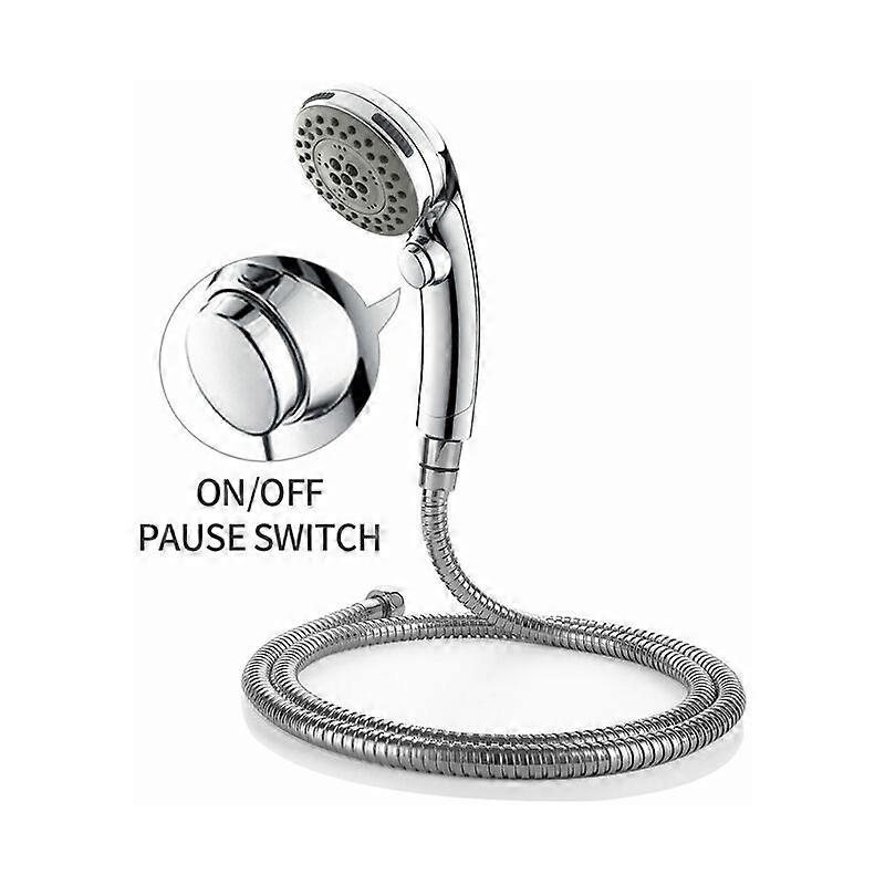 Chrome Shower Head with 2m Shower Hose 5 Jet Hand Shower with Universal Stop Button