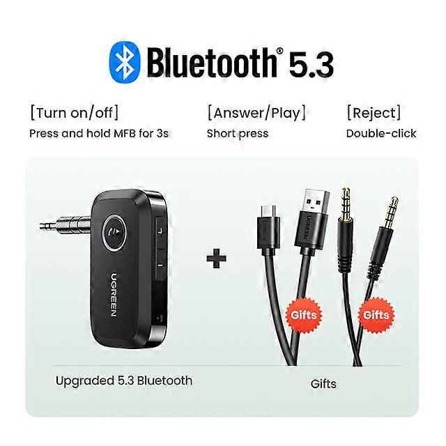 Bluetooth Car Receiver Adapter 3.5mm AUX Jacks for Car Speakers Audio Music Receiver Hands Free Bluetooth 5.3 Adapter