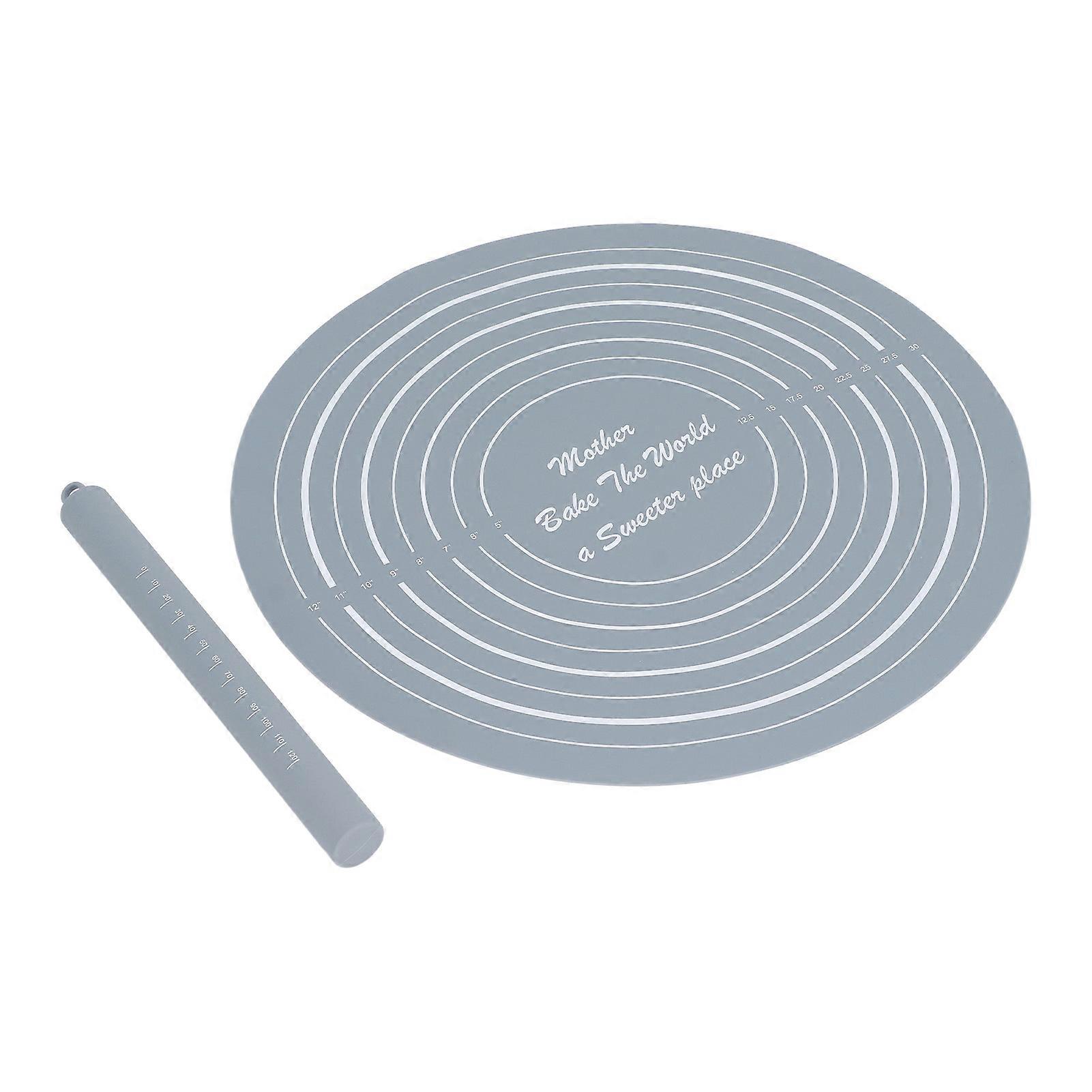 Silicone Rolling Pin Dough Roller Set with Measurements and Non-Stick Flour Mat - Gray