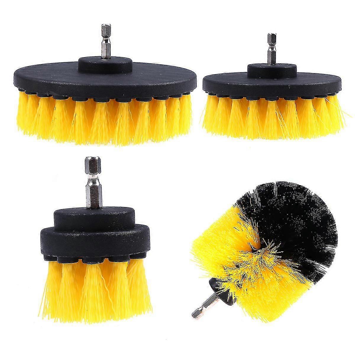 4pc Cleaning Kitchen Floor Car Tire Multi-function Electric Drill Brush Ball Brush Suit (yellow)