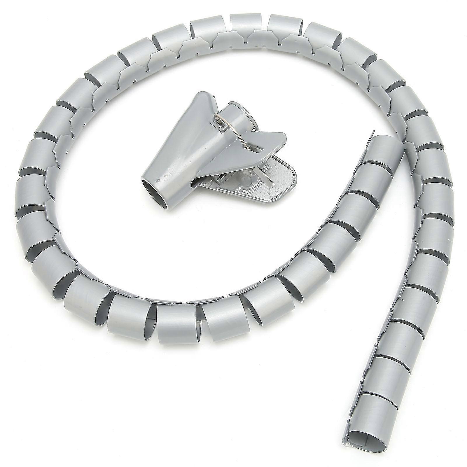 10m Gray Cable Sleeve Organizer - Coiled Wire Management with Open Type Winding Tube and Clip - Dia28mm