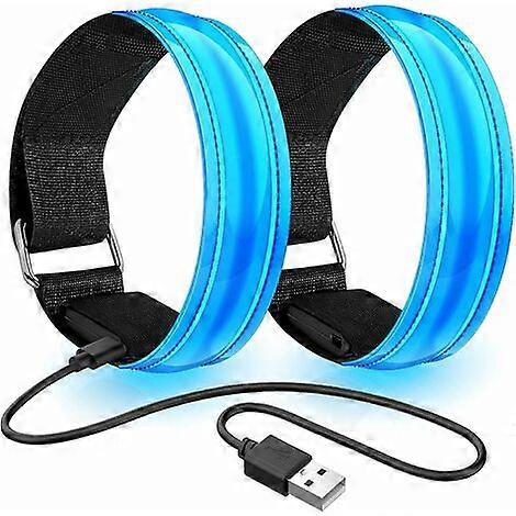 Wiederaufladbares LED-Lichtarmband, reflektierendes LED-Laufarmband, verstellbarer blinkender Gurt Kinder- oder Erwachsenensicherheits-LED-Lichtarmband, 2er-Pack