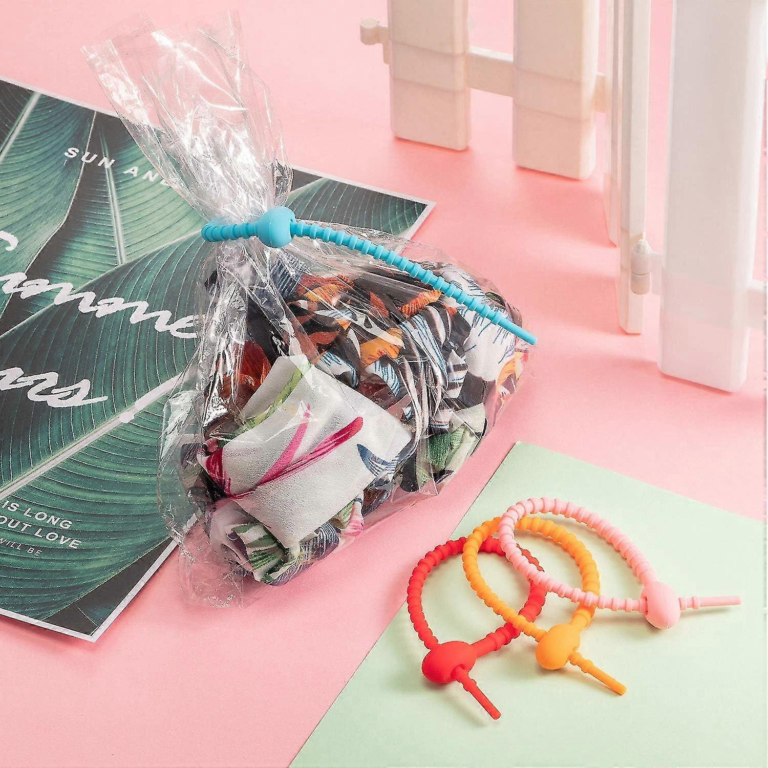 30pcs Colorful All-Purpose Silicone Ties, Cable Straps, Bread Tie, Household Snake Ties, Twist Ties, Reusable Rubber Straps Holder, For Cord...
