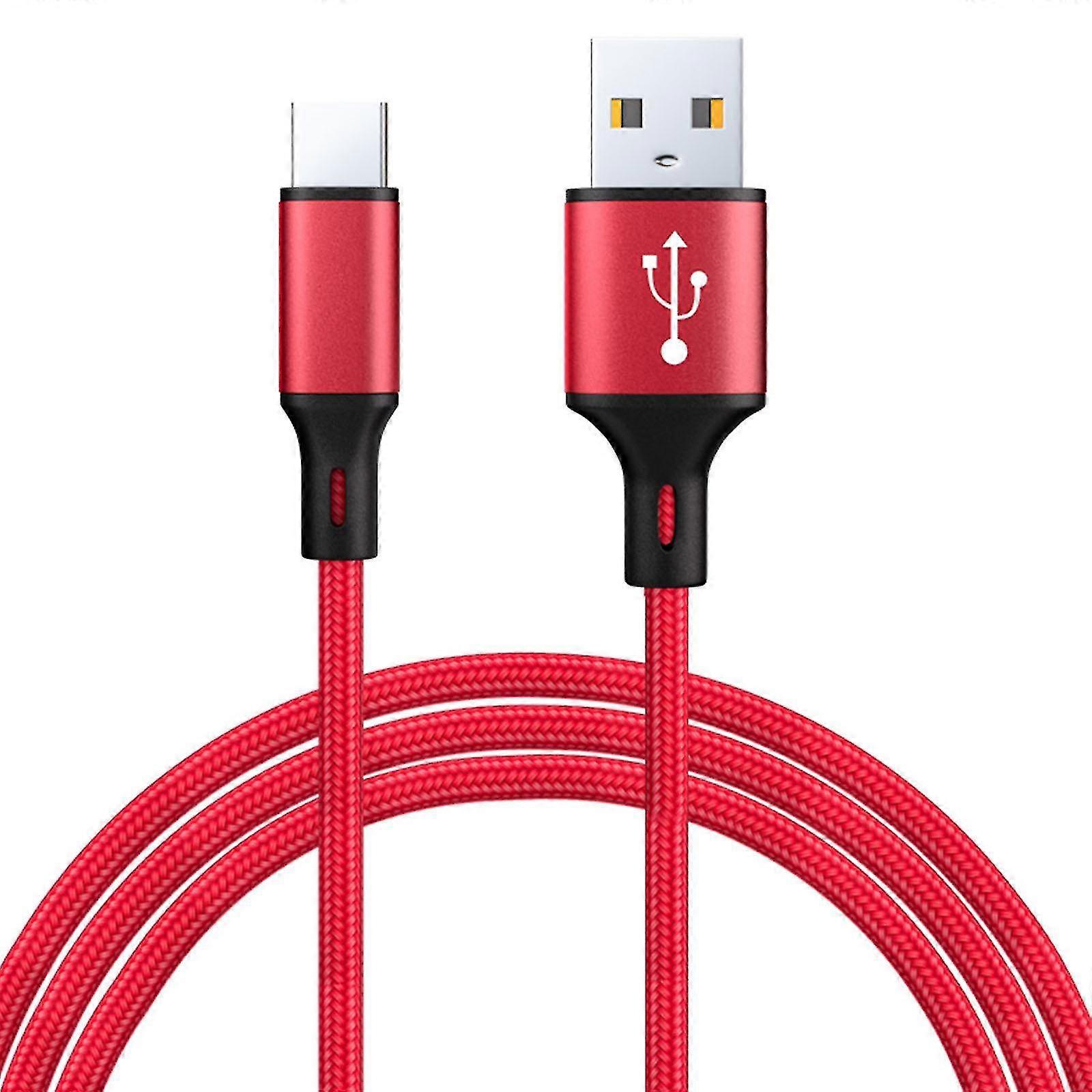 Sync Data Transfer Cord Smartphone Tablet Type-c Nylon Braided Charging Cable-2m-Red