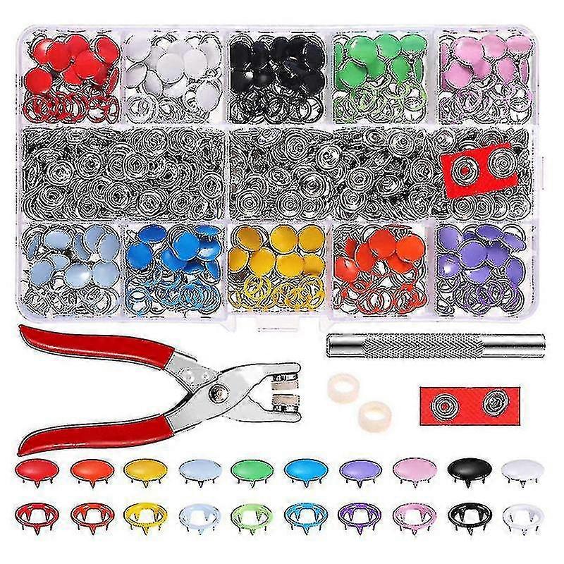 Plier Tool + 100 Sets 10 Colors Metal Sewing Buttons Hollow Solid Press Studs Snap Fasteners For Cl