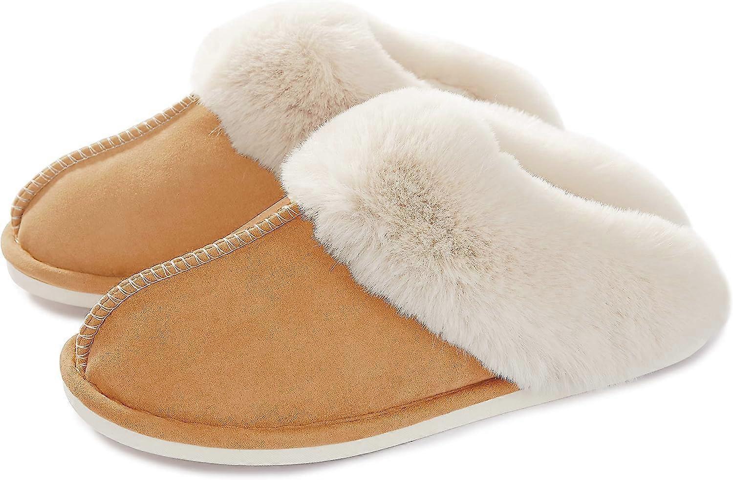 Pantoufle pour femmes Mousse mmoire de forme Fluffy Soft Warm Slip sur Pantoufles de maison, peluche confortable antidrapante pour lextrieur intrieur