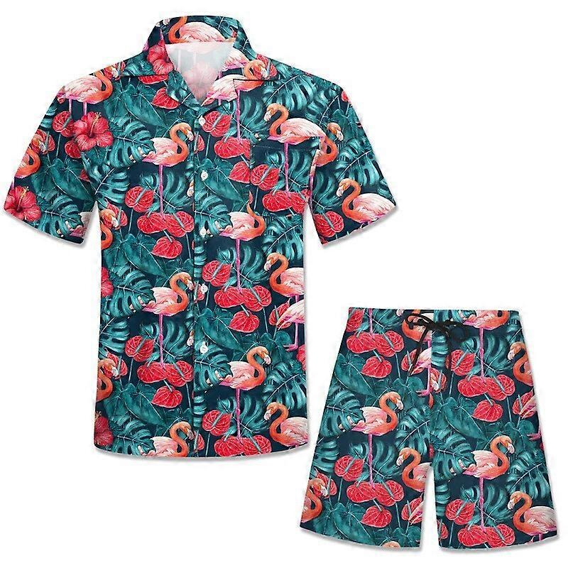 Loose Hawaiian style beach floral print casual shirt set