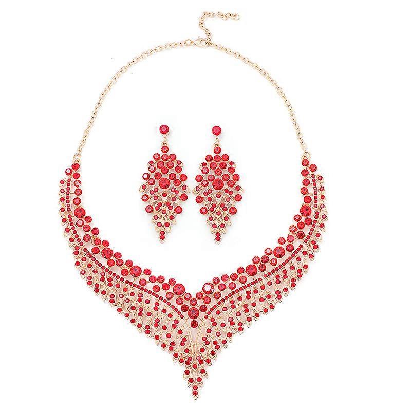 Alloy clavicle chain palace temperament retro exaggerated temperament crystal gem short necklace earring set