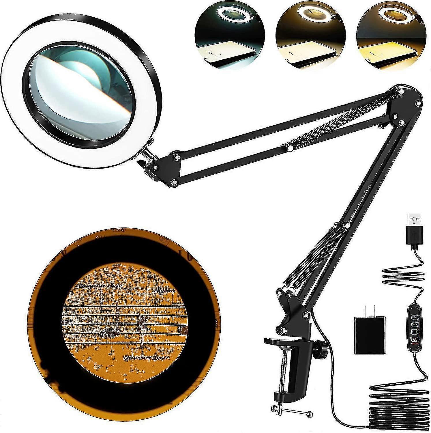 5x Magnifying Glass with Light, Lighted Magnifier Magnifying Lamp 3 Color Modes Stepless Dimming