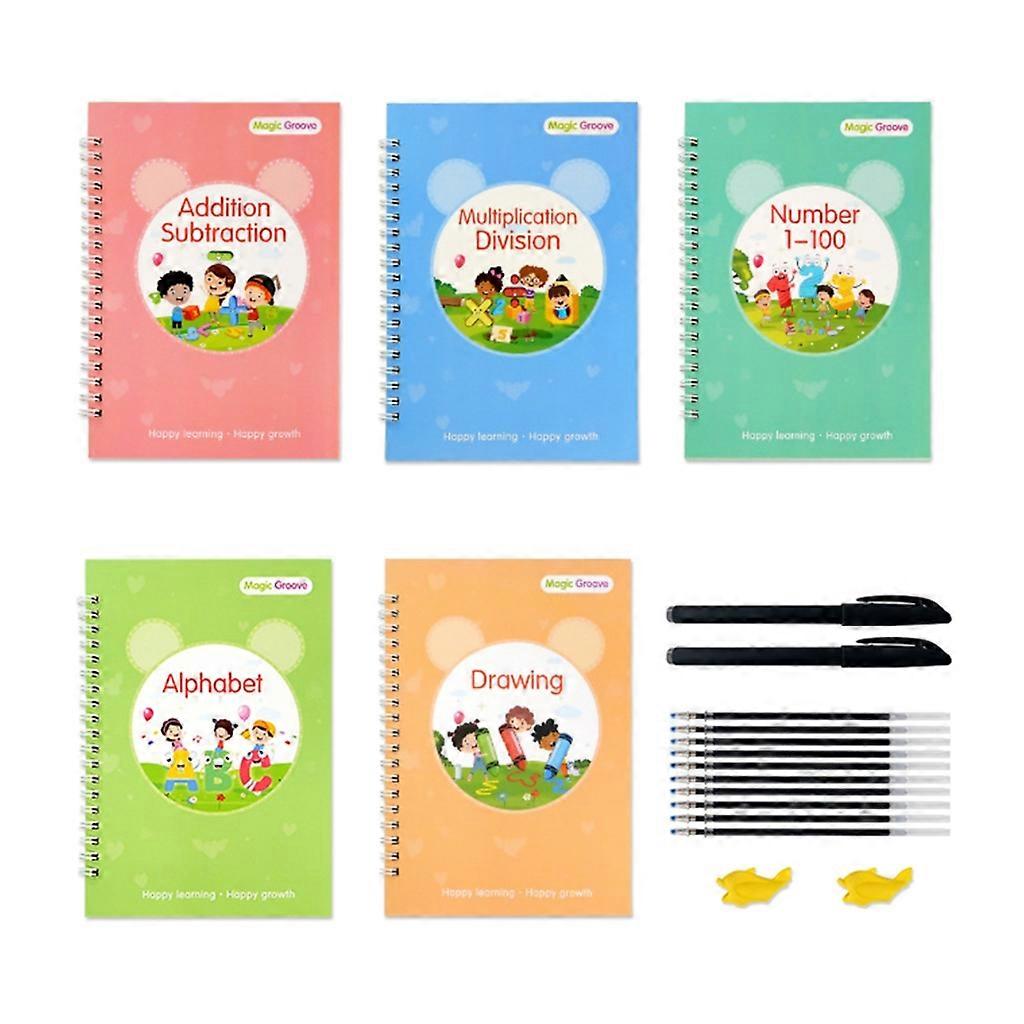 Magic Practice Copybook 5Books with Refillable Pens,Reusable Writing Notebook