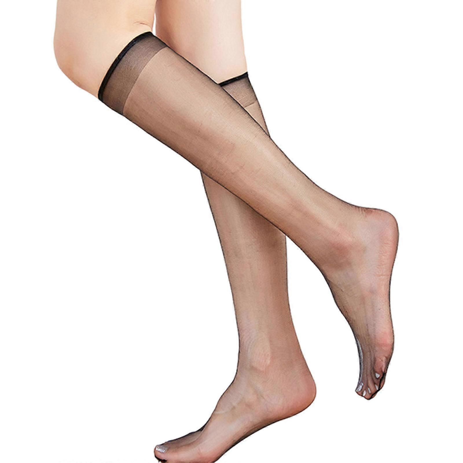 unbrand Femmes Été Cristal Fibre Soyeux Genoux Chaussettes Couleur Unie Compression Ultra-mince Tran