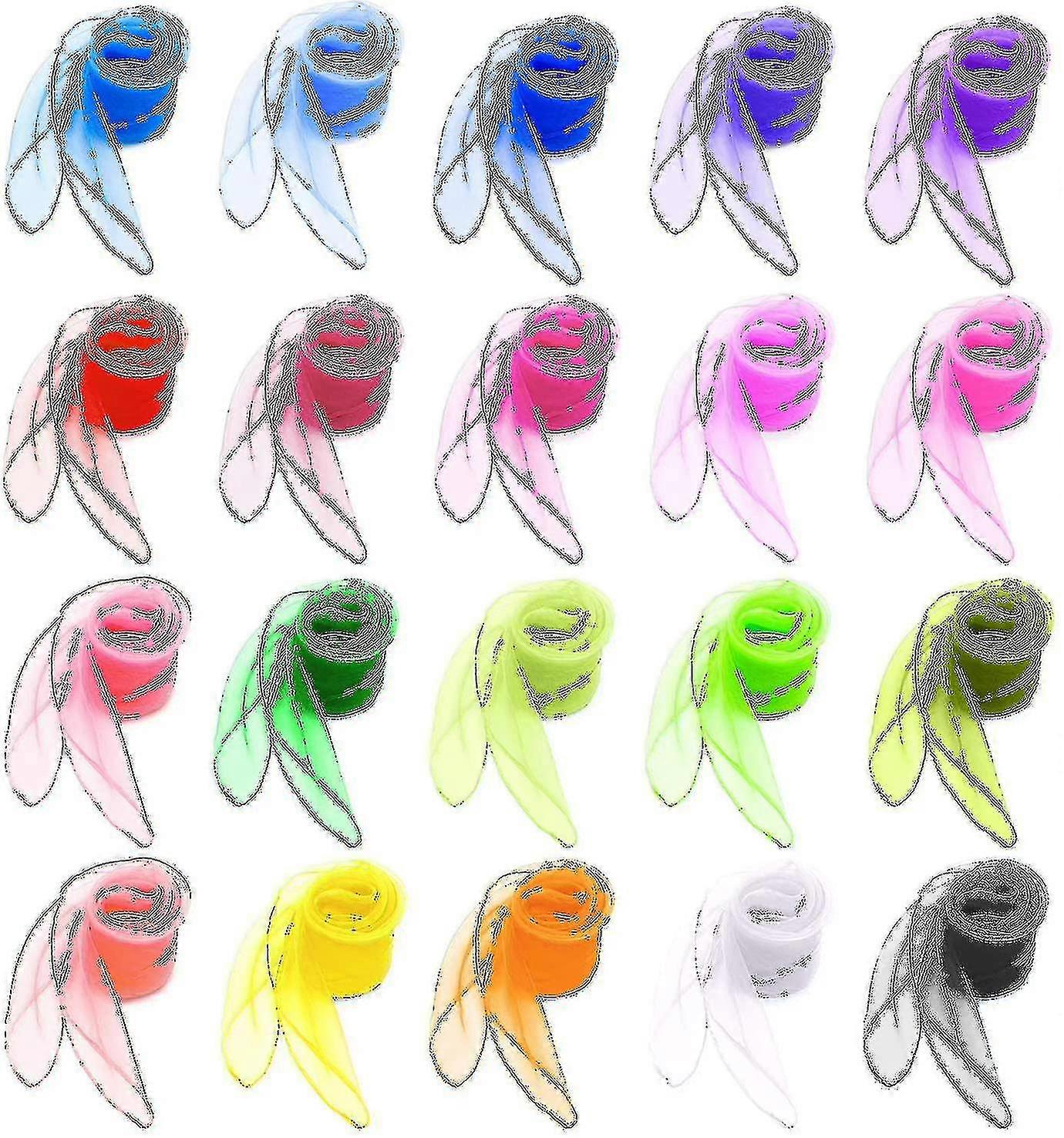 20 Pcs Multicolor Dance Scarves, Soft Organza Silk Square Magic Tricks Movement Performance Props