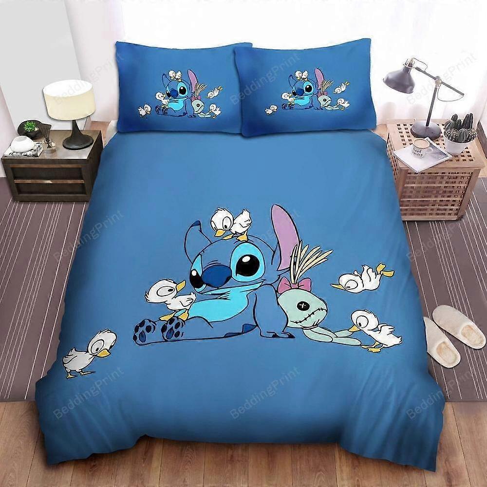 v2458 Bed Sheets Lilo And Stitch  Stitch And His Doll Quilt Duvet Cover Set Bedclothes3-Piece Bedding Set (1 Duvet Cover + 2 Pillow Shams) Bed Sheets 