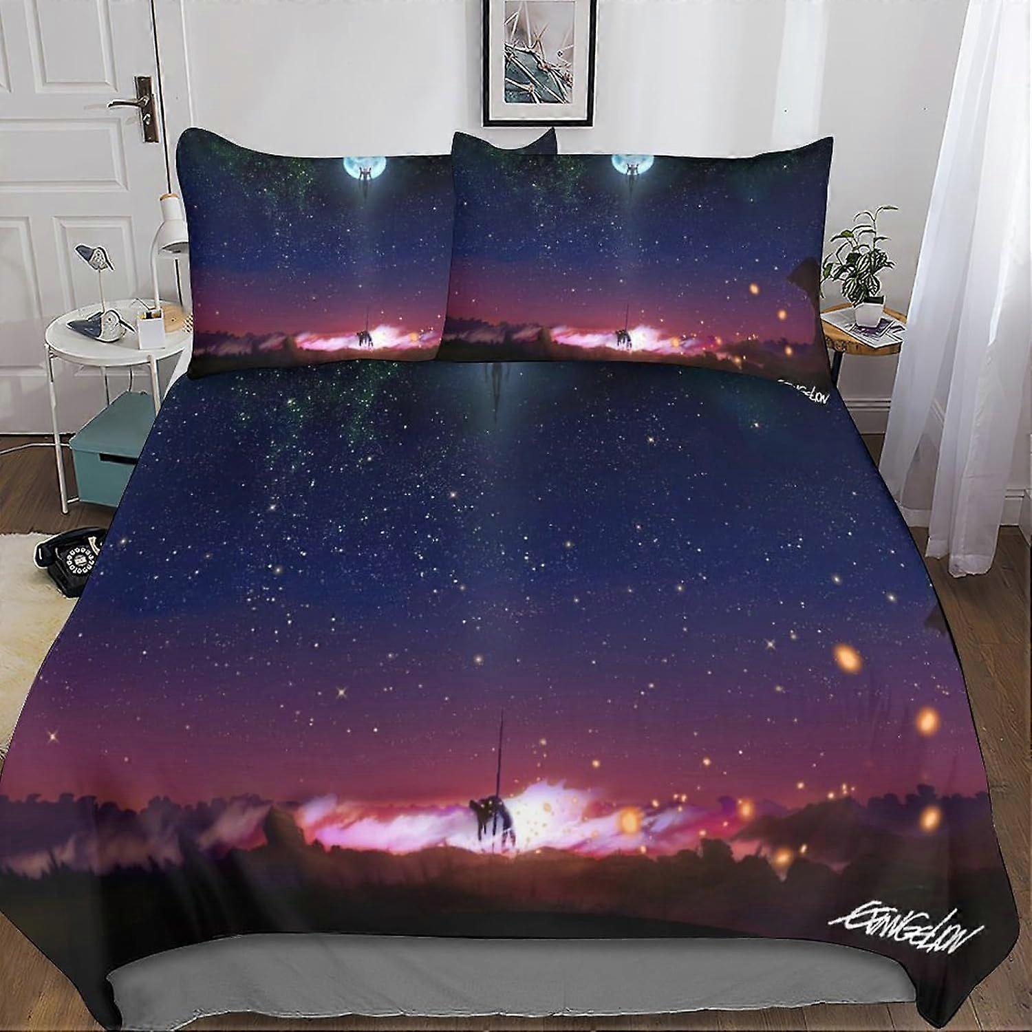 Neon Genesis Evangelion 3D Duvet Cover Sets, Bedding Set and Pillowcase for Single or Double Bed Microfiber with Zipper Closure 3 Pcs Double
