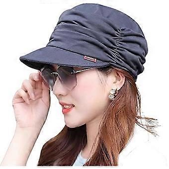 Fashion Pleated Dome Cap Ladies Cotton Painter Visor Hat 55-60cm(dark grey)