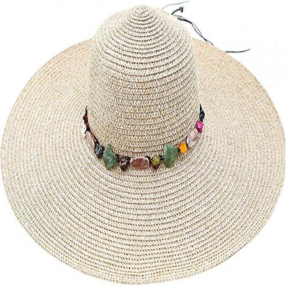 Ladies Large Brim Straw Hat Foldable Roll Up Sun Hat, One Size Only