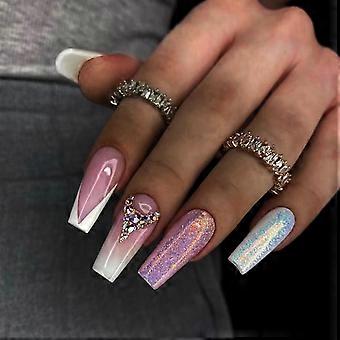 Silber Glitzer Diamant Gefälschte Nägel Attraktive Dekorationen Trendiger Stil Kleber Modelle