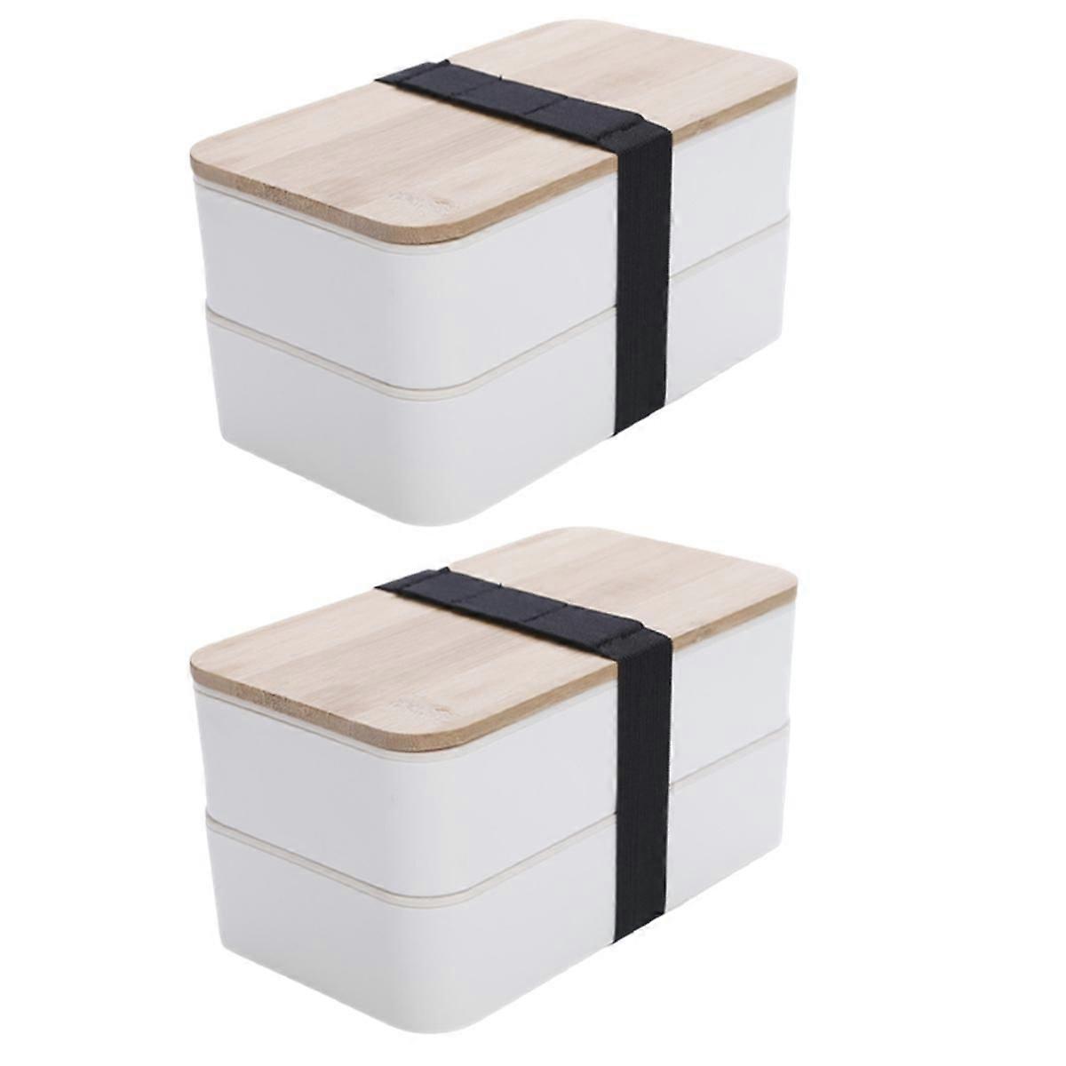 Japanese Style Lunch Box Simple Double Layer Lunch Box with Knife, Fork & Spoon Separation Student