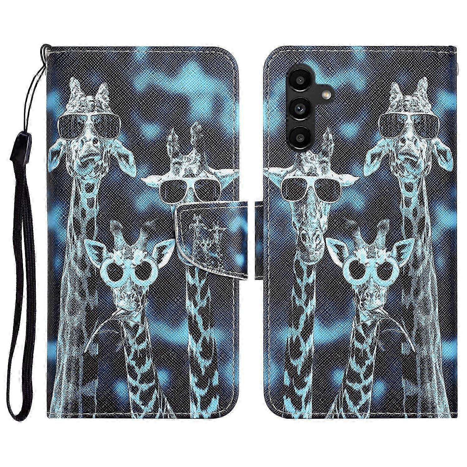 Compatible with Samsung Galaxy A24 4G Colorful Painting Pattern PU Leather Case with Card Pocket Strap