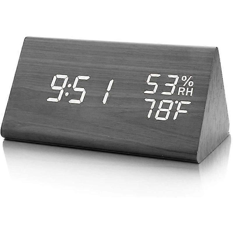 Digital Alarm Clock With Night Led, Date, Voice Control - Wooden Digital Clock