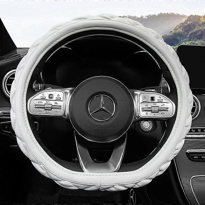 SBSG Auto Lenkradbezug Mikrofaser Leder, atmungsaktives Mesh Universal 14,5-15 Zoll - Typ D Weiß (Single)