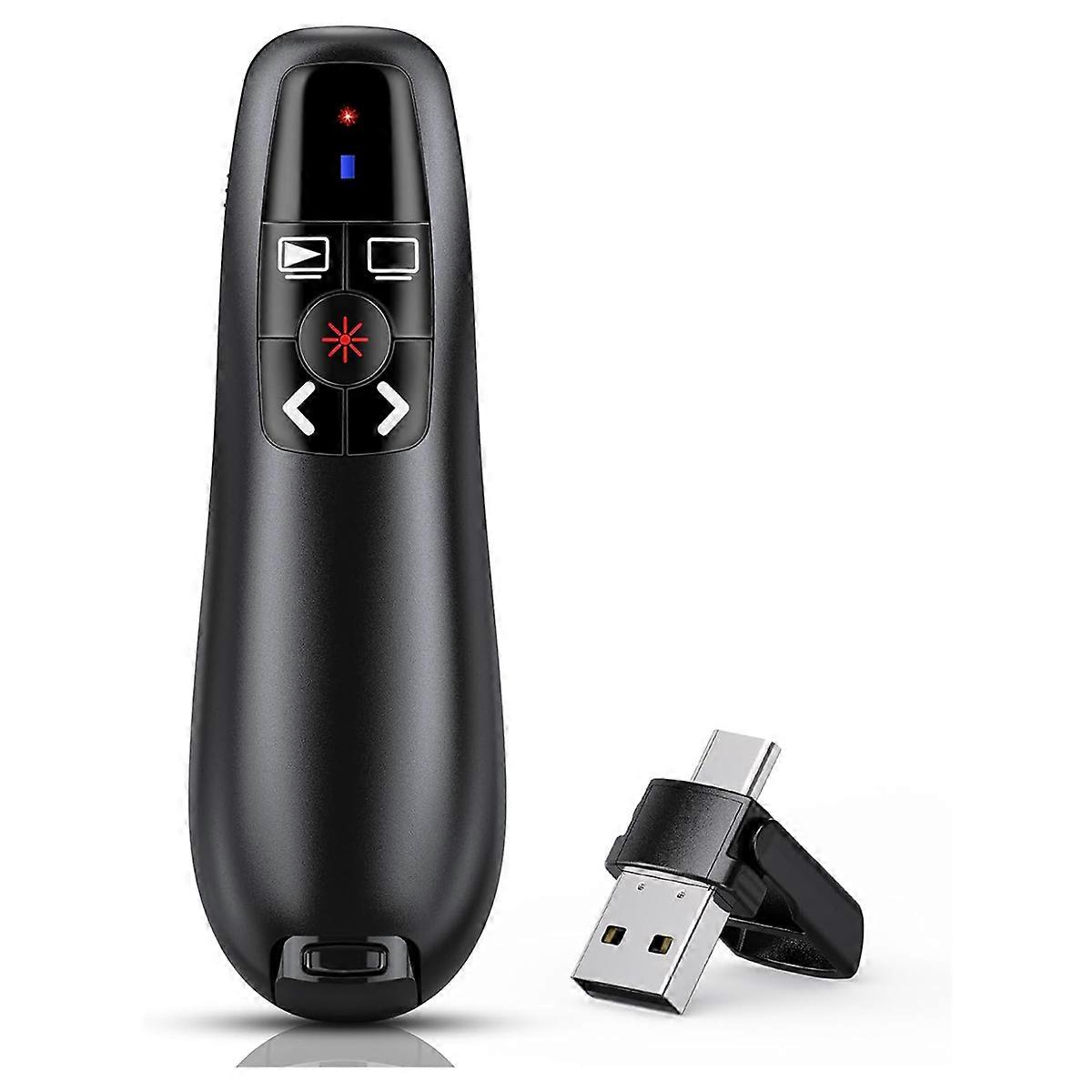 Powerpoint Presentation Clicker avec USB 2-en-1 Type C, Rechargeable Sans Fil Page Turner Fly Mouse Remote Clicker