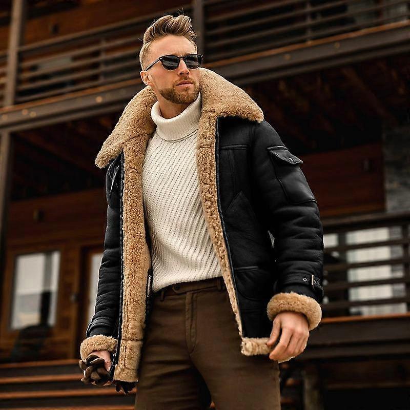 Winter Men's Warm Fur Coat Fleece-lined Thick Jacket