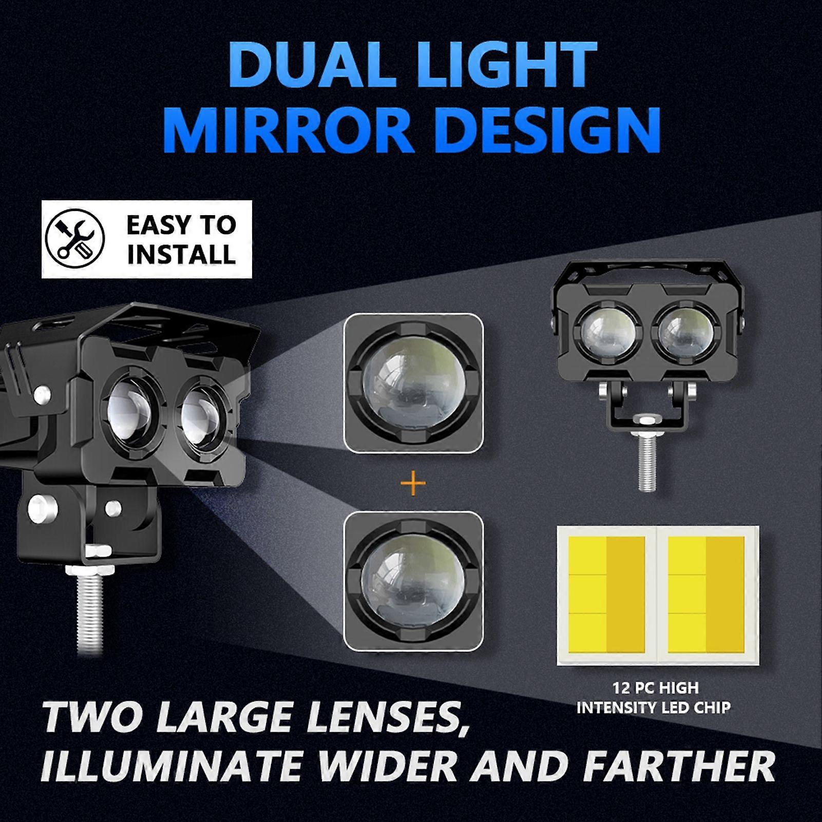 G0032 M5 Dual Lens Motorcycle Spotlights, Rectangular Lens, Yellow/White Dual Color (Pair) MK7126