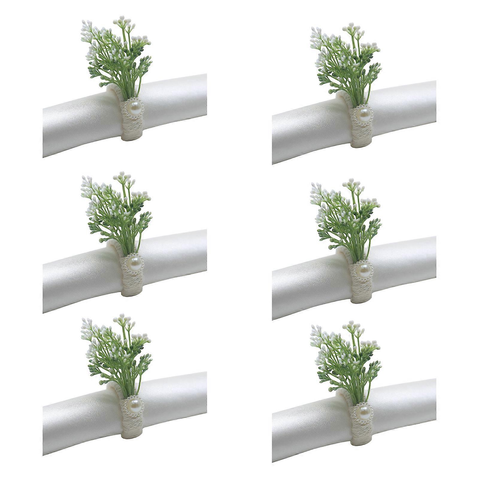 6Pcs Elegant Napkin Buckle Artificial Green Leaf Napkin Ring Wedding Party Table Decoration for Dining Table Setting Multicolor